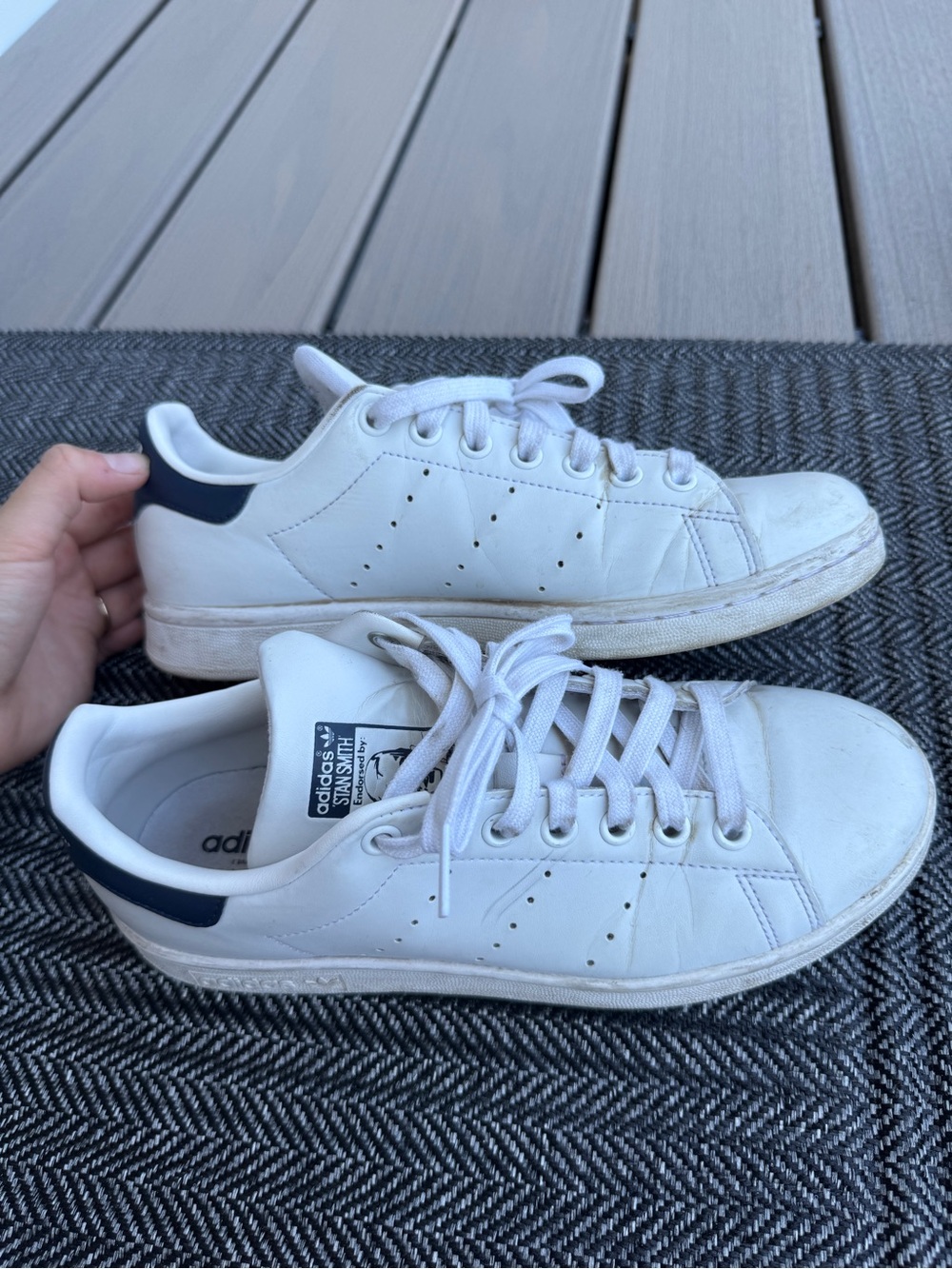 adidas White Leather Sneakers with Navy Heel
